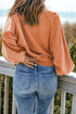 Lantern Sleeve Snap Button Placket Washed Pullover Casual Round Neck Sweatshirt
